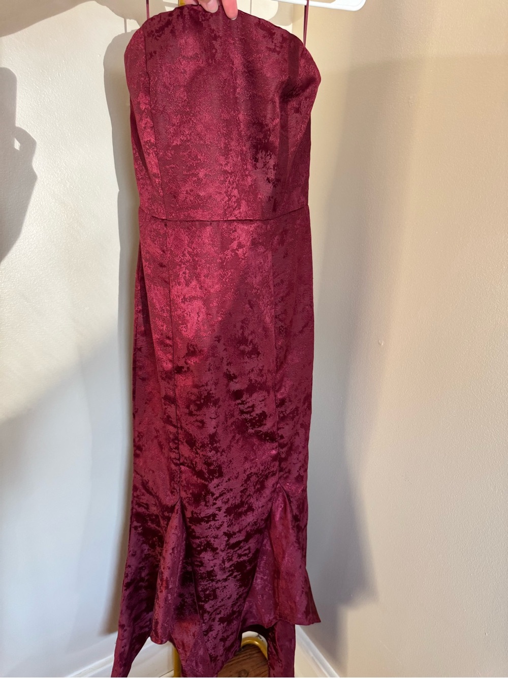 Vici Strapless Wine Red Textured Satin Evening Dress